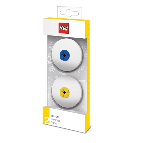 LEGO積木圓形橡皮擦 - 藍,黃色(2入)